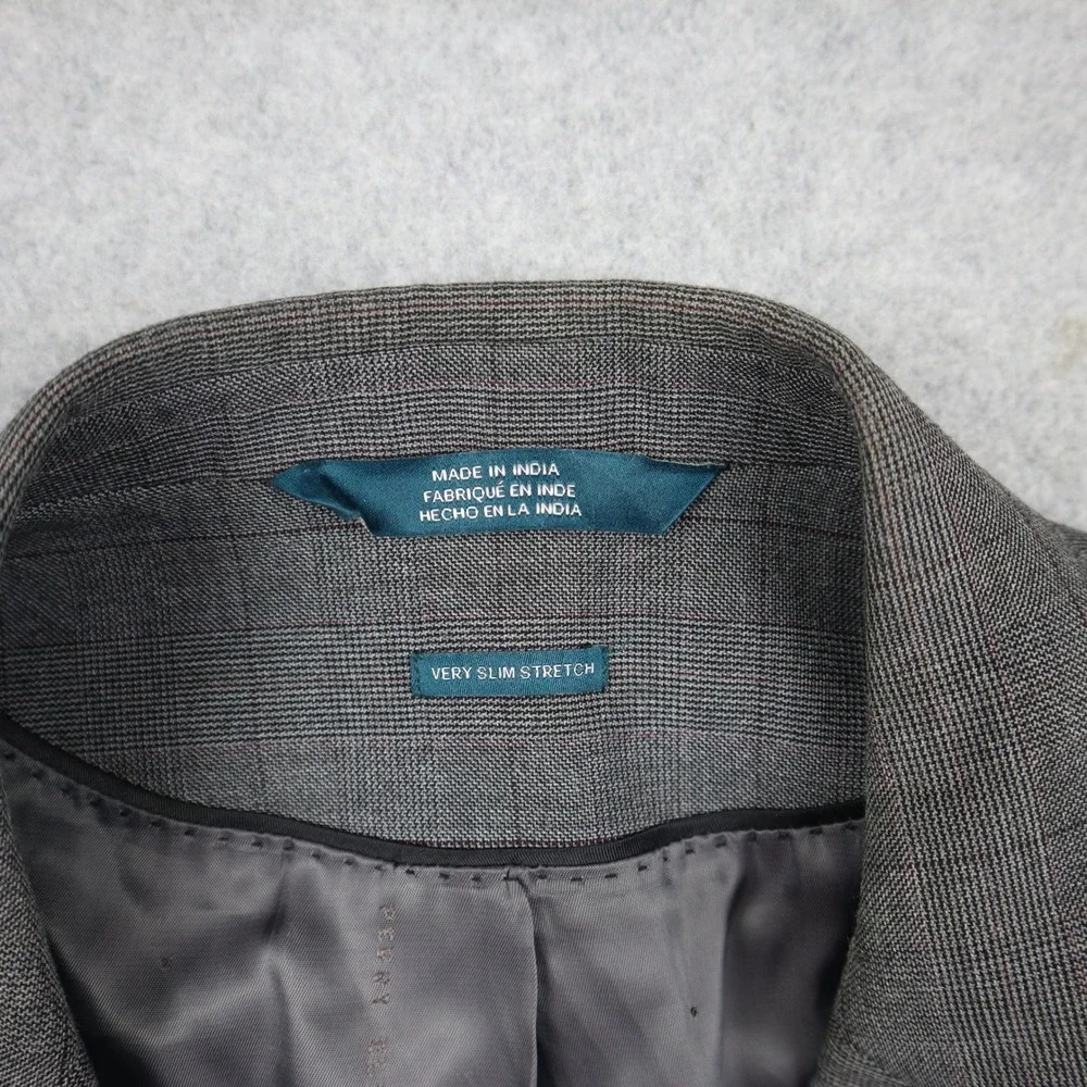 Perry Ellis Blazer Mens 44 Regular Very Slim Stretch Grey Glen Plaid Jacket Coat